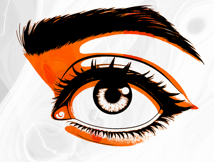 An eye with a thick flick of eyeliner