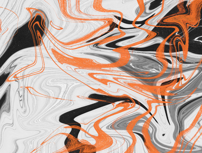 Abstract black, white, and orange swirls